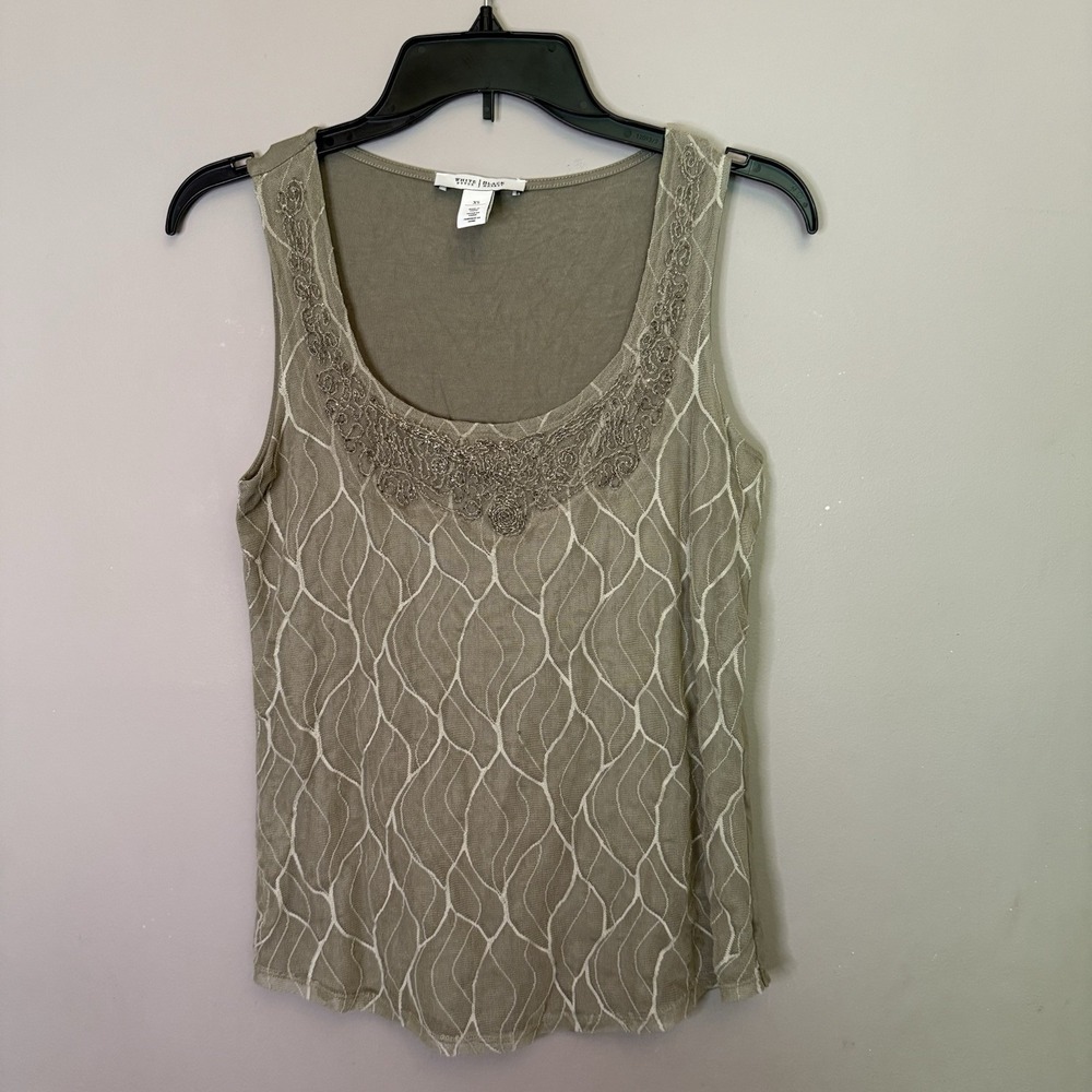 WHITE HOUSE/BLACK MARKET sage beaded tank Top ‎ Cocktail XS